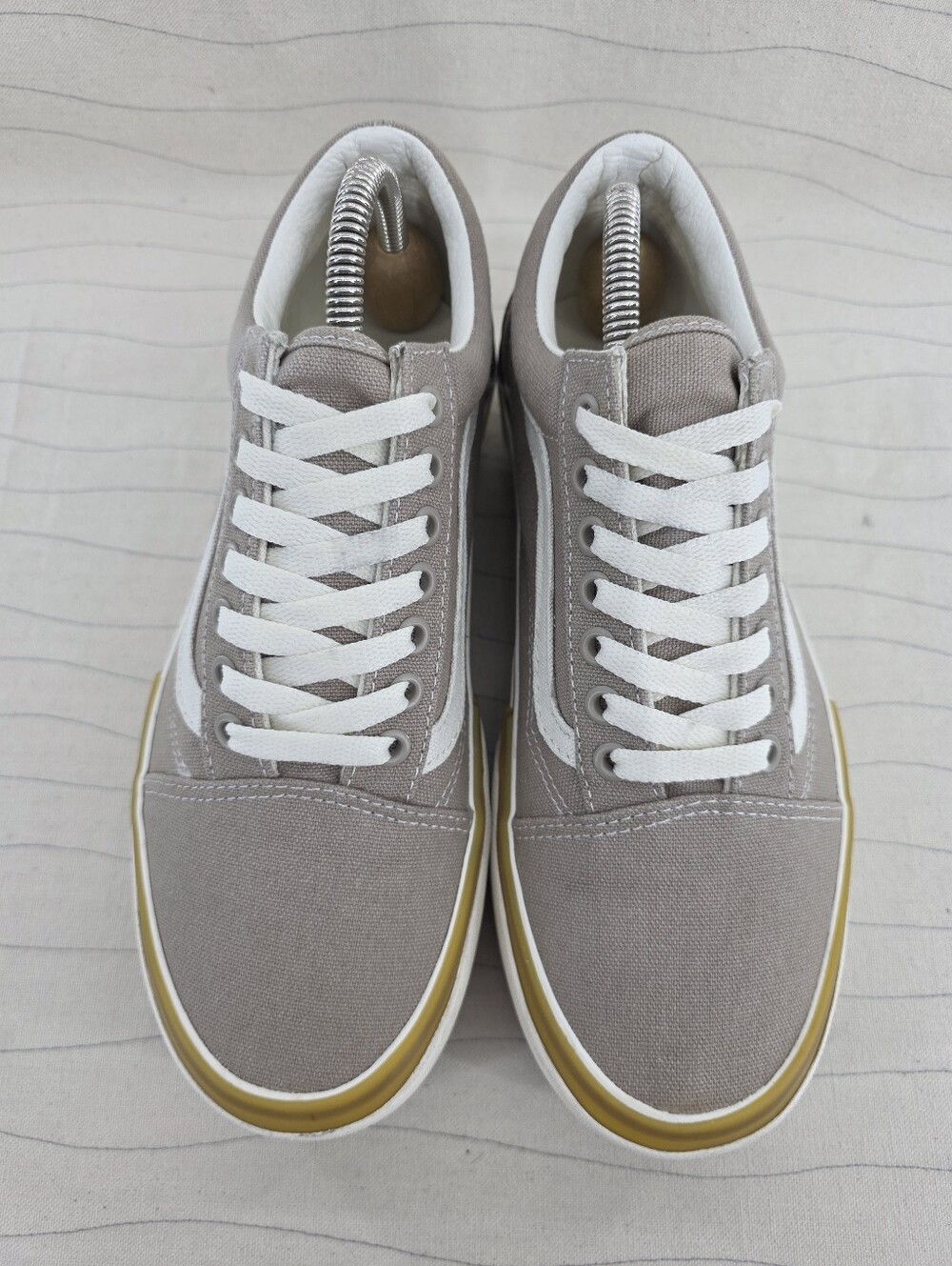 Vans Womens Old Skool Stacked Canvas Taupe Cream Platform Sneakers Shoes Size 9 - Picture 3 of 16